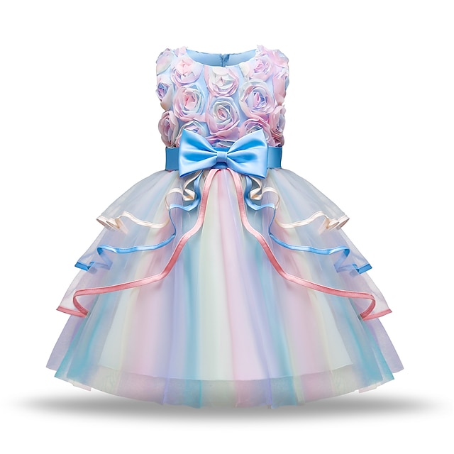  kinderkleidung Mädchen Party Kleid Farbblock Blume Ärmellos Leistung Pegeant Prinzessin Süß Baumwolle Gitter Midi abendkleider A Linie Kleid Tüll-Kleid Sommer Frühling 3-10 Jahre Rosa Blau Purpur