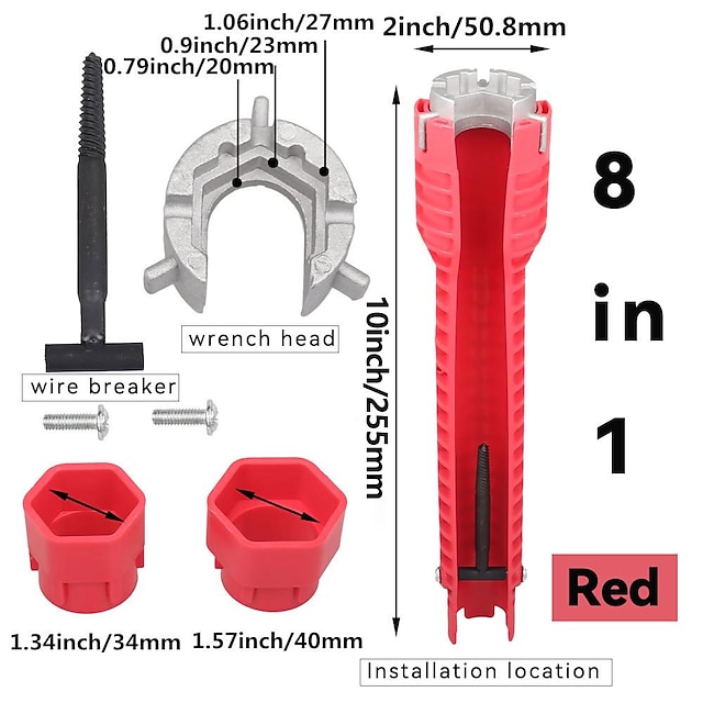  1pc 8 In 1 Sink Faucet Wrench Repair Tool, Non-slip Kitchen Bathroom Faucet And Sink Installer, Wrench Tool For Repairing Plumbing