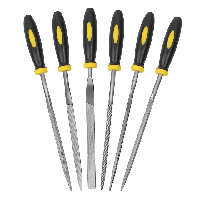  6pcs File Set 3 Mm Diameter Carbon Steel File Kit With Handle, Suitable For Metal, Wood, Glass, Plastic, Leather, Jewelry