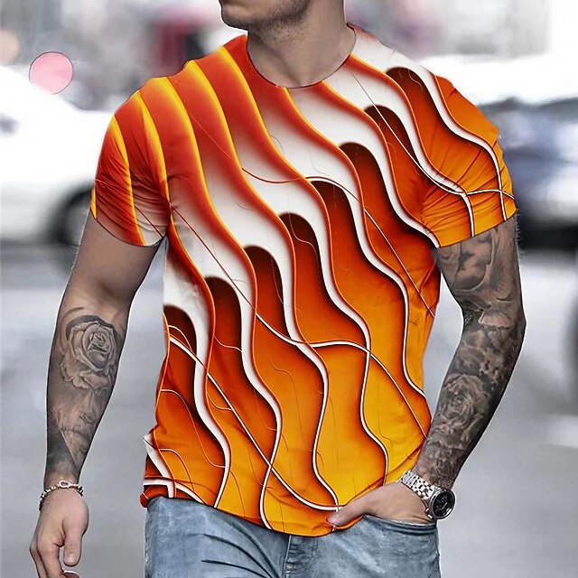 Men's Graphic Abstract T Shirt Tee Short Sleeve T shirt 3D Print Crew Neck Shirt Vintage Fashion Designer Outdoor Casual Daily Orange Spring & Summer Clothing Apparel S M L XL 2XL 3XL2
