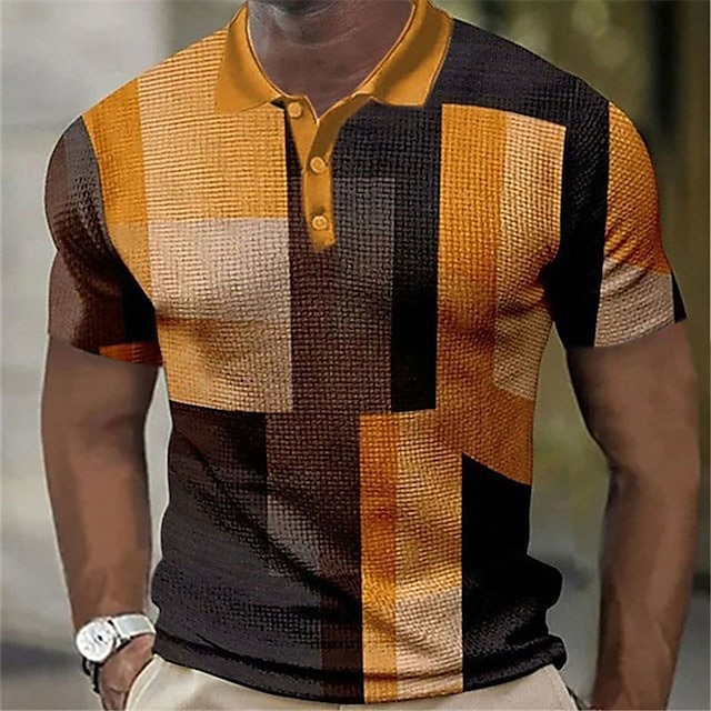 Men's Polo Shirt Golf Shirt Color Block Graphic Prints Geometry Turndown Blue Orange Brown Green Gray Outdoor Street Short Sleeves Print Button-Down Clothing Apparel Sports Fashion Streetwear Designer