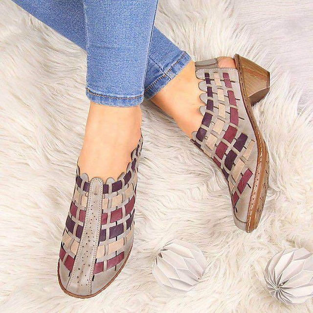  Women's Boots Plus Size Sandals Boots Summer Boots Outdoor Daily Color Block Booties Ankle Boots Winter Cone Heel Round Toe Casual Walking PU Leather Loafer Elastic Band Almond Black White