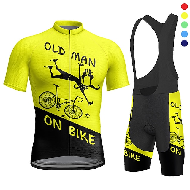  21Grams Men's Cycling Jersey with Bib Shorts Short Sleeve Mountain Bike MTB Road Bike Cycling Light Yellow Black Yellow Graphic Bike Clothing Suit 3D Pad Breathable Moisture Wicking Quick Dry Back