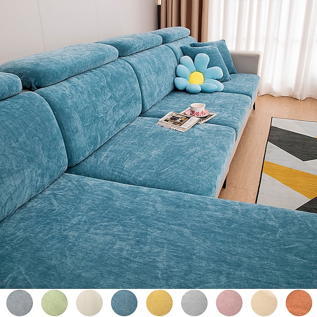  Velvet Stretch Sofa Cover Water Repellent Sofa Seat Cushion Cover Jacquard Slipcover Elastic Couch Armchair Loveseat 4 or 3 Seater Soft Durable Washable