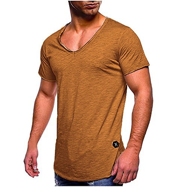  Homens Camiseta Decote V Casual Músculo Manga Curta Preto Branco Amarelo Verde Claro Vermelho Azul Céu Côr Sólida Decote V Roupas Casual Músculo