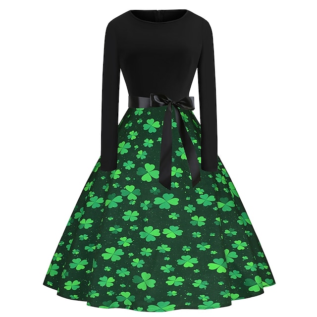  Ретро 1950-е года отпуск платье Платье для флаперов Качели Платье Ирландский Жен. Трилистник Счастливый клевер Маскарад На каждый день Платье