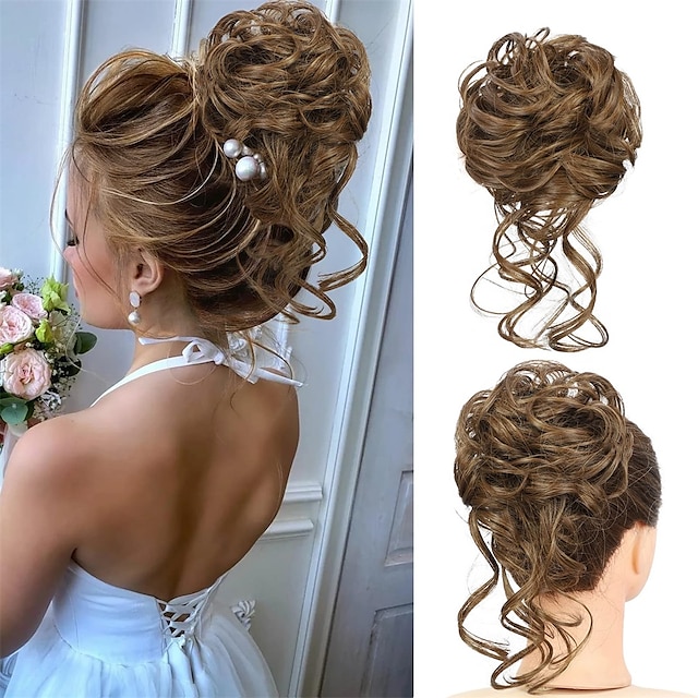  messy bun hair stuk chouchou tousled updo hair extensions haar knot krullend golvend paardenstaart synthetische chignon voor vrouwen meisjes