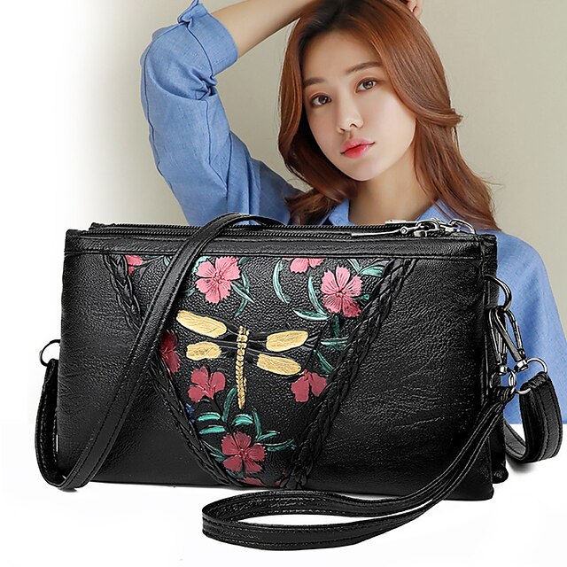  Women's Crossbody Bag Shoulder Bag Mobile Phone Bag Cosmetic Bag PU Leather Outdoor Shopping Embossed Flower Red Dark Blue
