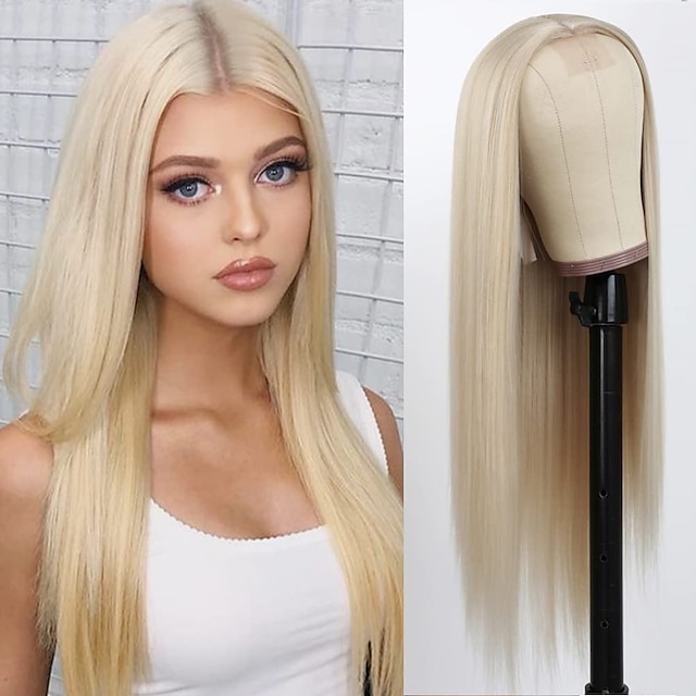  barbiecore film perruques 613 blond synthétique perruque longue ligne droite blonde perruque pour les femmes pas de lacet synthétique perruques cheveux blonds sans colle résistant à la chaleur