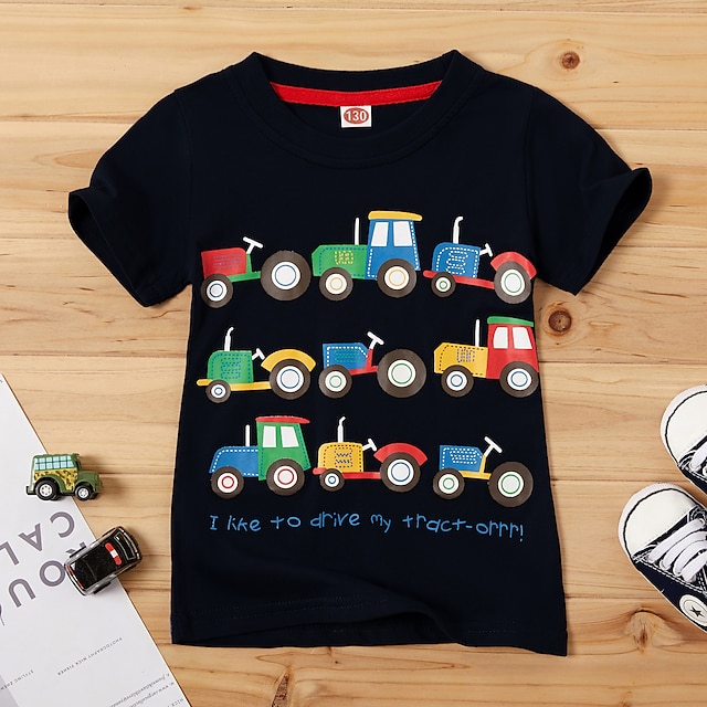  T-shirt Tee Enfants Garçon Automatique Manche Courte Coton Haut pour enfants Casual Mode Eté Noir Bleu foncé 3-6 Y