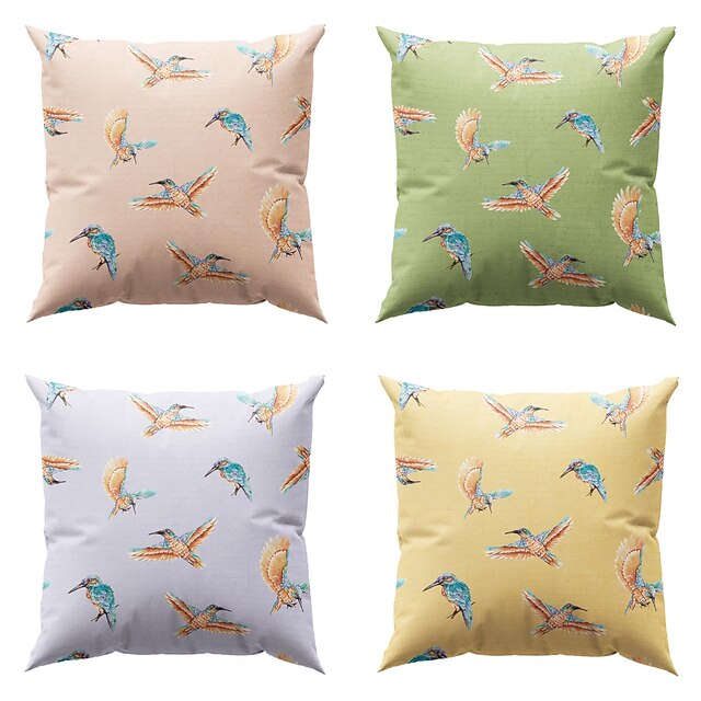  Humming Bird Double Side Pillow Cover 4PC Spring Soft Decorative Square Cushion Case Pillowcase for Bedroom Livingroom Sofa Couch Chair Machine Washable