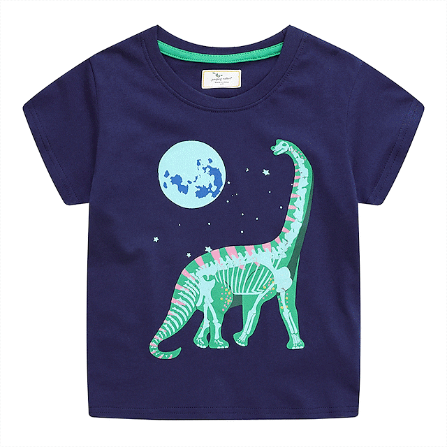  Børn Drenge T-shirt T-shirt Tegneserie Dinosaurus Kortærmet Bomuld Børne Top udendørs Sej Daglig Sommer Dybblå 2-6 år