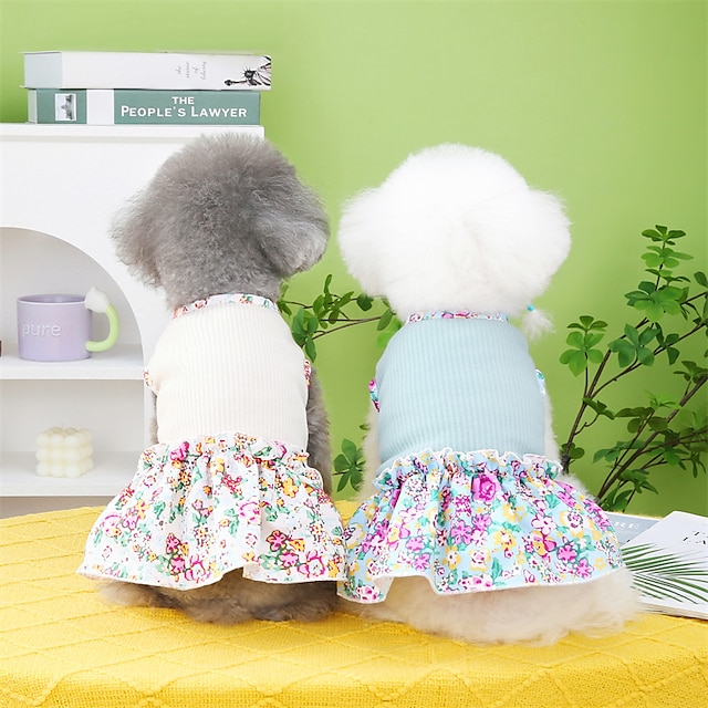  Dog Cat Dress Flower Adorable Sweet Outdoor Dailywear Dog Clothes Puppy Clothes Dog Outfits Soft Dark Green Beige Costume for Girl and Boy Dog Polyester Cotton XS S M L XL