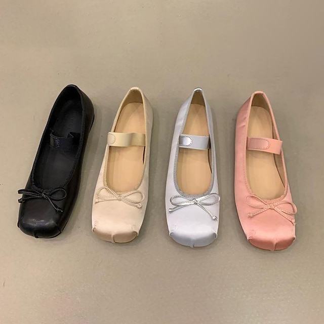  Women's Ballet Shoes Pointe Shoes Performance Outdoor Stage Flat Flat Heel Elastic Band Black Silver Pink