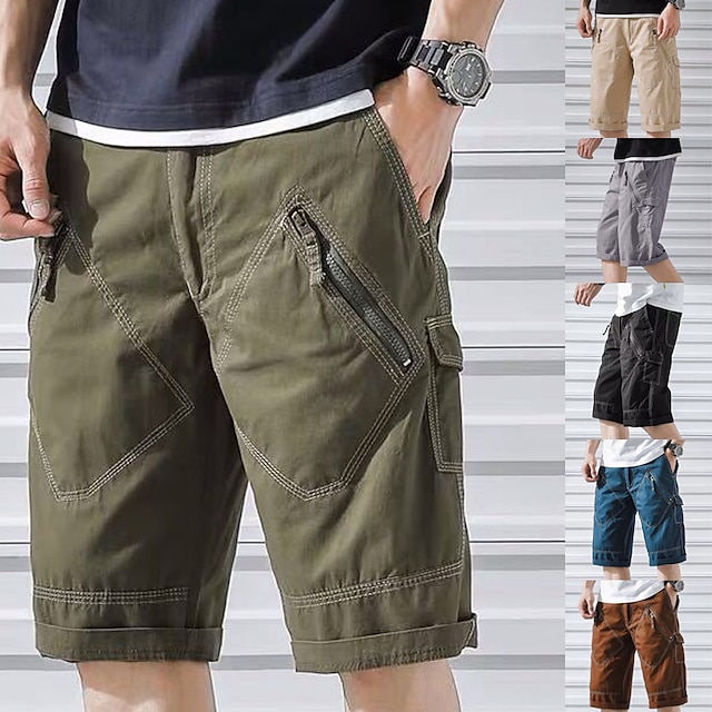  Men's Cargo Shorts Shorts Zipper Multi Pocket Plain Comfort Wearable Knee Length Casual Daily Holiday Basic Sports ArmyGreen Black