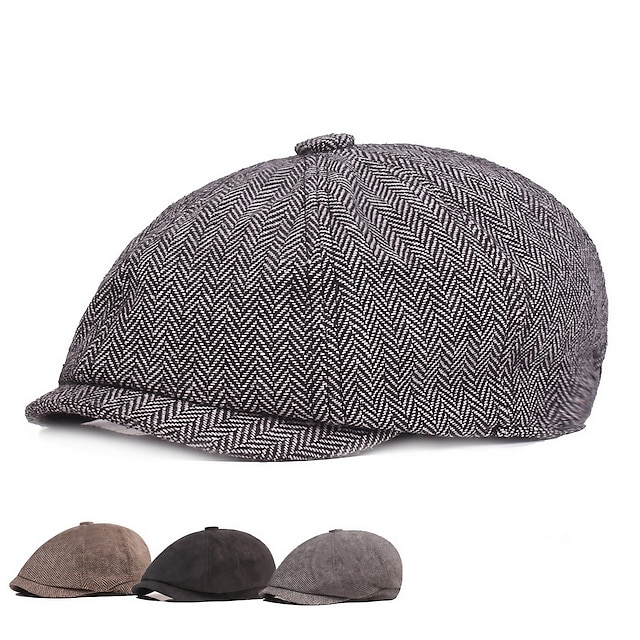  Hombre Sombrero de la boina Sombrero de vendedor de periódicos Color Caquí Gris Ligero Algodón y lino Ropa de calle Elegante Moda de los años 20 Exterior Diario Noche Estampados Filtro Solar