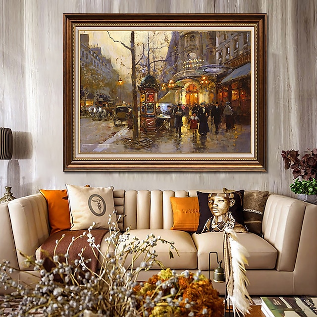  pintura a óleo artesanal lona decoração da arte da parede impressão francesa cena de rua clássica para decoração de casa pintura sem moldura enrolada sem esticar