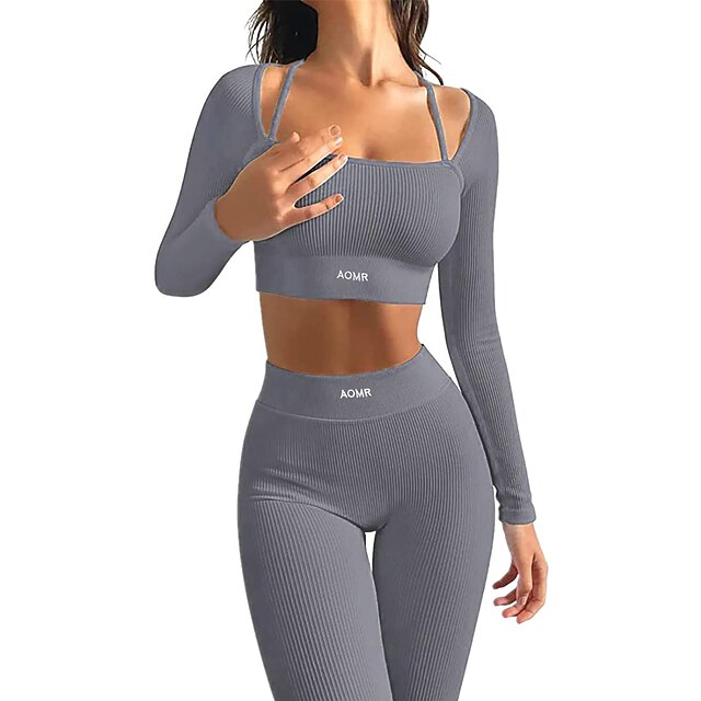 Women's Workout Sets 2 Piece Cropped Solid Color Clothing Suit 1 2