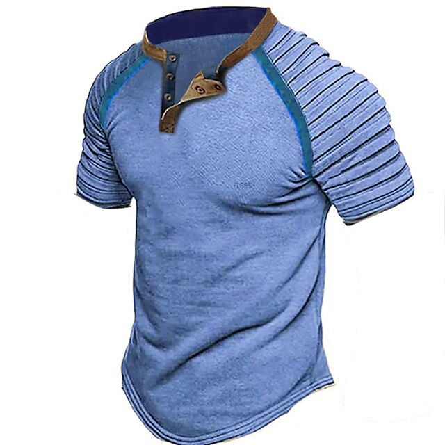 Men S T Shirt Tee Henley Shirt Slim Pleated Henley Outdoor Vacation Short Sleeves Pleated Sleeve