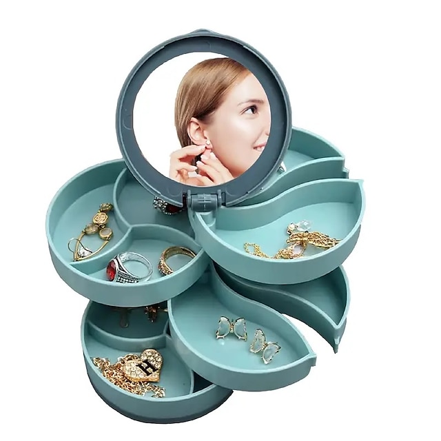  1 st smyckesställhållare, smyckesdisplaybricka, smyckesförvaringslåda flerlagers roterande plast smyckesställ örhängen ringbox kosmetika skönhetsbehållare med spegel