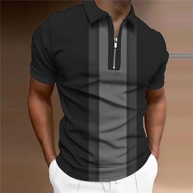  Men's Polo Shirt Zip Polo Golf Shirt Striped Graphic Prints Turndown Wine Blue Brown Green Gray Outdoor Street Short Sleeves Zipper Print Clothing Apparel Fashion Designer Casual Breathable