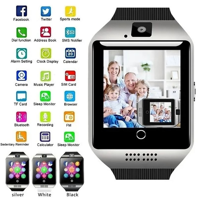  Q18 Smartwatch 1.54 Zoll Smartwatch Fitnessuhr Bluetooth 2G Schrittzähler Anruferinnerung Sitzende Erinnerung Kompatibel mit Android iOS Damen Herren Freisprechanlage Nachrichterinnerung Step Tracker