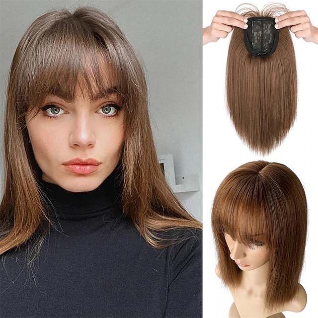 14 Hair Topper With Bangs Top Hairpieces Clip In Hair Extensions Straight Wiglet For Women With 8310