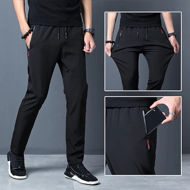 Men's Trousers Casual Pants Sports Pants Training Pants Elastic Waist Plain Breathable Soft Ankle-Length Gym Sports Loose Fit Black Blue Micro-elastic 6