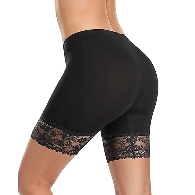 Women's Underwear Shorts Leggings Casual Short Solid Colored Lace Patchwork Breathability Comfortable Stretchy Casual Daily Nude Black White Grey 9