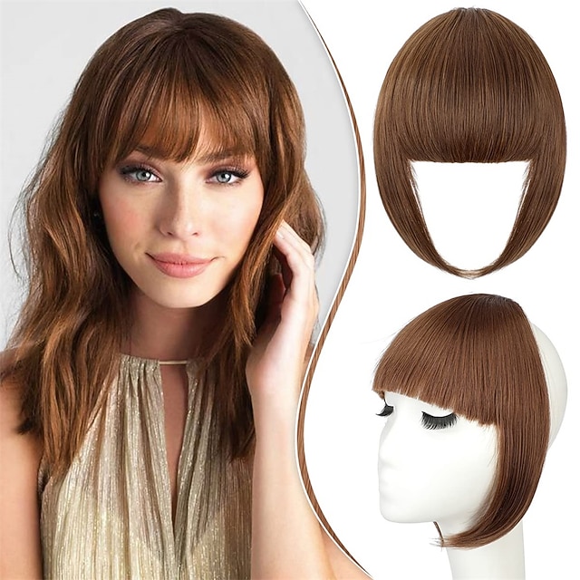 Bangs Hair Clip in Extensions French Bangs Straight Across Natural Fringe Full Bang with Temples