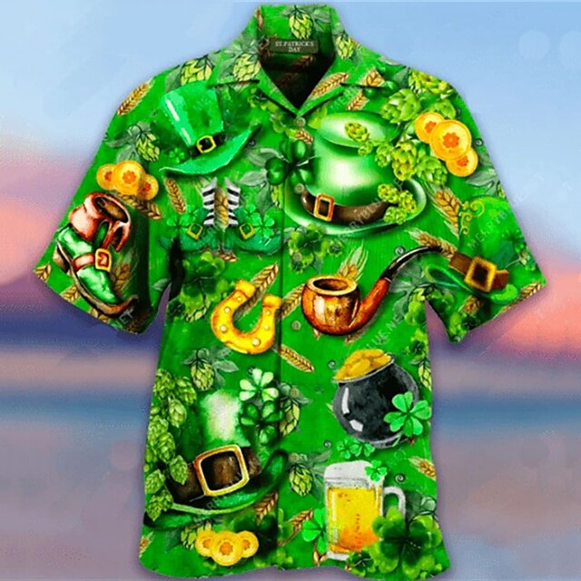 St.Patrick's Day Men's Shirt Summer Hawaiian Shirt Graphic Prints Saint ...