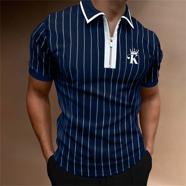  Herre Golf skjorte Polo Gate Avslappet Quarter Zip Kortermet Mote Fritid Stripet Broderi Glidelås Vår sommer Normal Svart / Grå Vin Kongeblå Golf skjorte