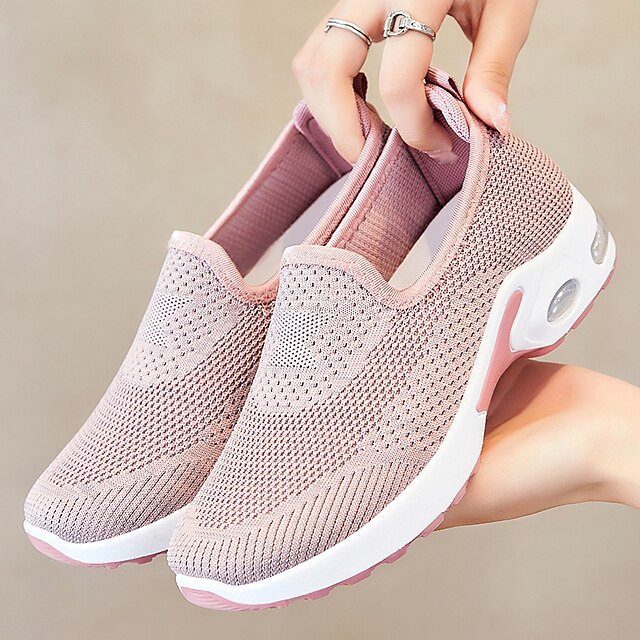  Femme Basket Rose Chaussures Flyknit Baskets à enfiler Extérieur du quotidien Bloc de couleur Eté Hauteur de semelle compensée Bout rond Décontractées Minimalisme Maille Mocassins Noir Rose Claire