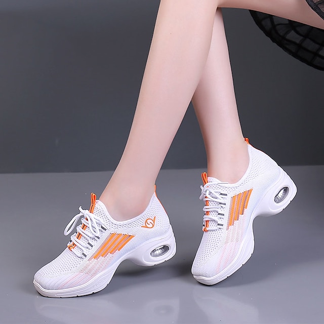  Women's Dance Sneakers Dance Shoes Practice Square Dance Party Collections Fashion Simple Style Flat Heel Round Toe Lace-up Adults' Black White