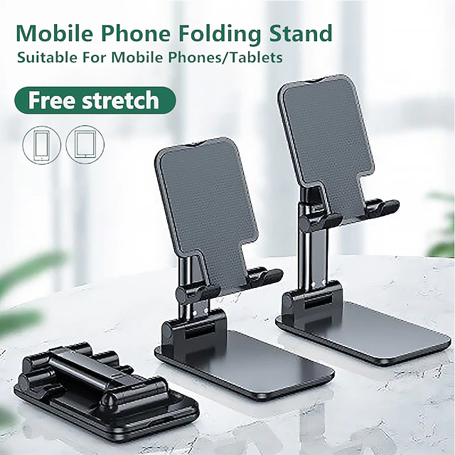 Foldable Mobile Phone Holder Stand Retractable Adjustable Phone Holder Cradle for iPhone 13 12 11 Pro Max X iPad and All Smartphones Adjustable Metal Desk Desktop Tablet Universal Cell Phone Holder 16
