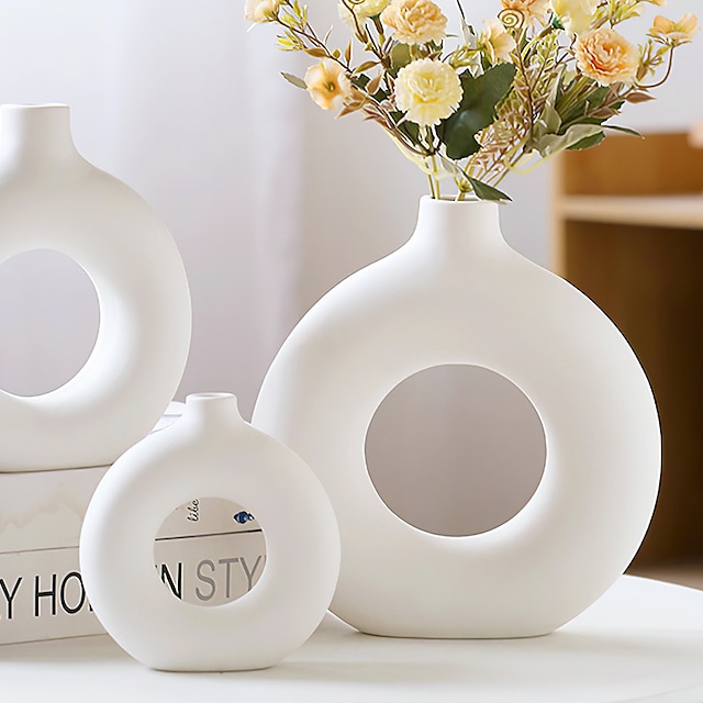  Vase cercle en résine blanche arrangement floral simple ménage décoration douce art 1pc