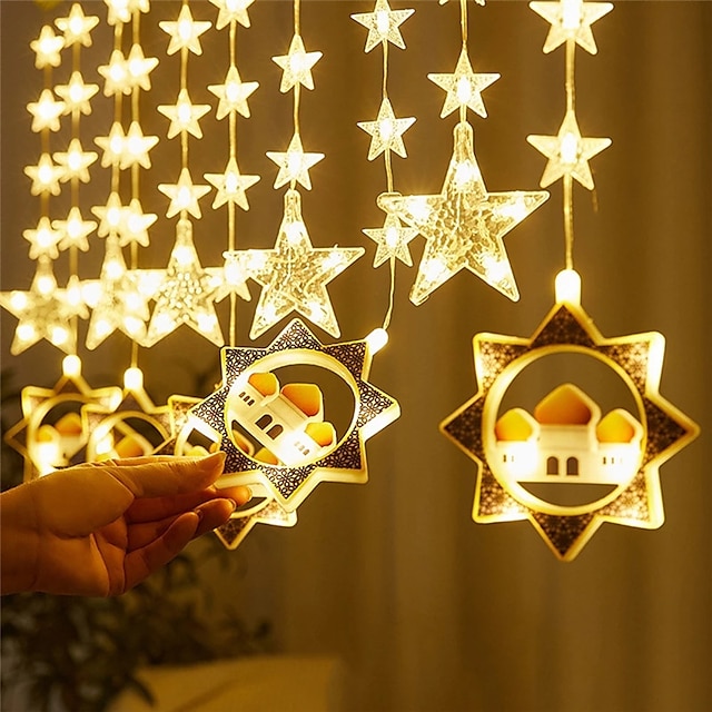  Ramadan Garland Light Star Moon LED Curtain String Light 2023 EID Mubarak Decor Lights For Home Islam Muslim Party Holiday Lighting AC220V 230V EU Plug