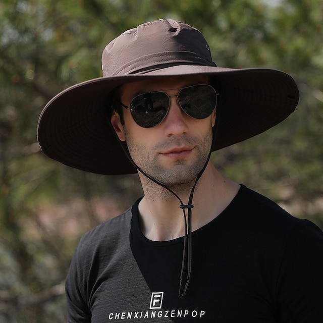  Homens Chapéu de pesca Chapéu de Trilha Chapéu boonie Aba larga Verão Ao ar livre Proteção Solar UV Filtro Solar A Prova de Vento UPF50+ Chapéu Palha Preto Verde Tropa Azul Marinho para Acampar e