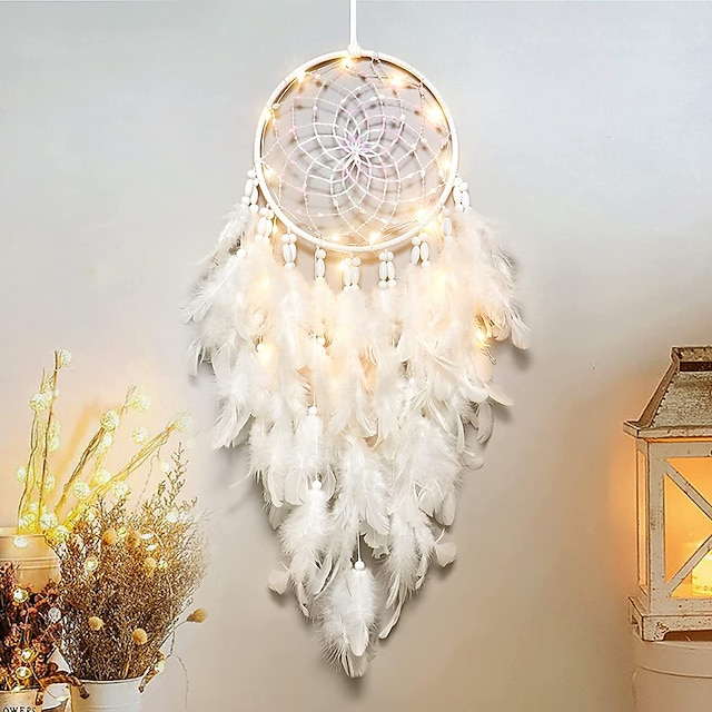  led dromenvanger witte veer kerstverlichting creatieve muur opknoping vakantie slaapkamer huis bruiloft balkon tuin decoratie windgong licht verjaardag zegen cadeau