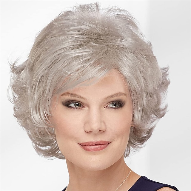  Mid Length Color Me Beautiful WhisperLite Wig  Beautiful Mid-Length Layered Waves with Elegant Wispy Bangs / Multi-tonal Shades of Blonde Silver Brown and Red