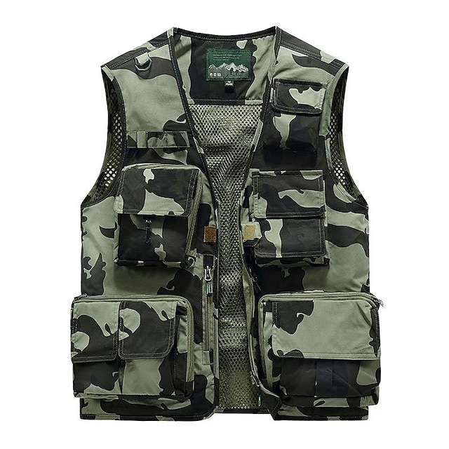  Men's Fishing Vest Hiking Vest Vest / Gilet Top Outdoor Breathable Lightweight Multi Pockets Sweat wicking Camouflage Army Green Camouflage khaki Hunting Fishing Climbing