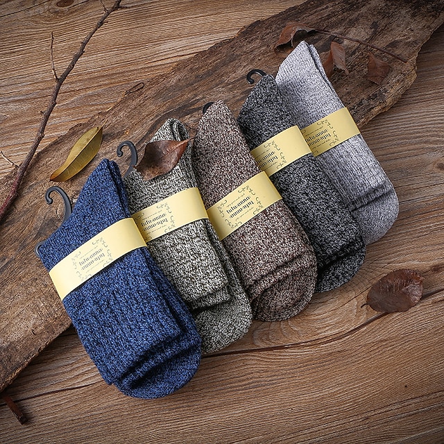  Herr 5 par Socka Ullsockor Crew strumpor Regnbåge Färg Slät Dagliga kläder Semester Helgen Varm Höst vinter Uppvärmning