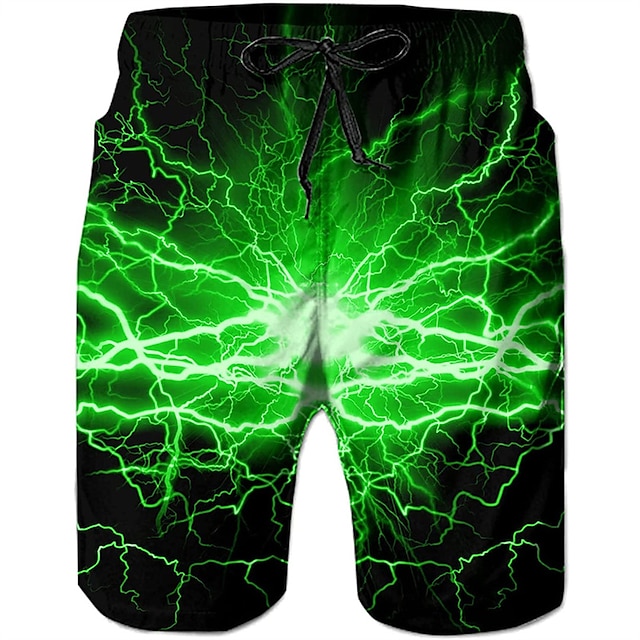 Men's Optical Illusion Lightning Graphic Prints Swim Trunks Swim Shorts Board Shorts Mid Waist Hawaiian Boho Casual Daily Holiday Drawstring with Mesh lining Elastic Waist Designer Clothing Apparel