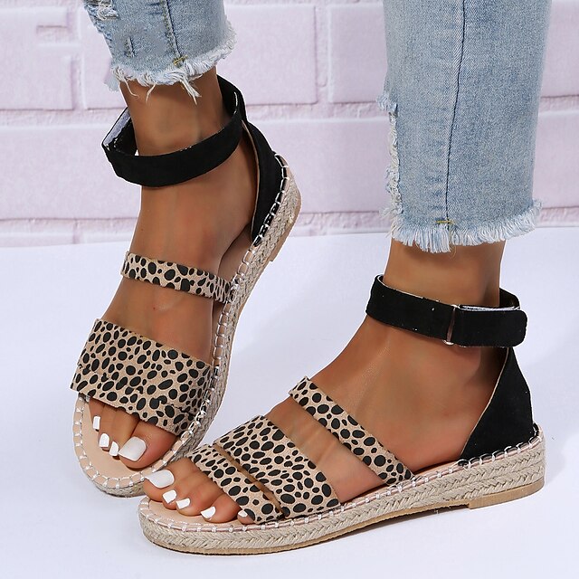 Pentru femei Sandale Expadrilles Sandale cu platformă Mărime Plus Size În aer liber Zilnic Mers Vară Platformă Vârf deschis Casual minimalism Microfibre Panglică Culoare solidă Leopard Imprimeu
