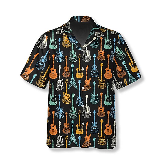 Men's Boardmasters Guitar Shirt Summer Hawaiian Shirt Button Up Shirt Short Sleeve Tropical Fashion Hawaiian Casual Hawaiian Holiday Summer Spring Turndown Print Button-Down Blue4