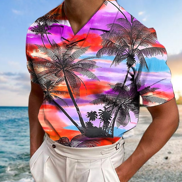 HIGH QUALITY 3D TWO PIECE HAWAIIAN BEACH WEAR MEN POLO SHORTS SET WITH DRAW STRING main image 0