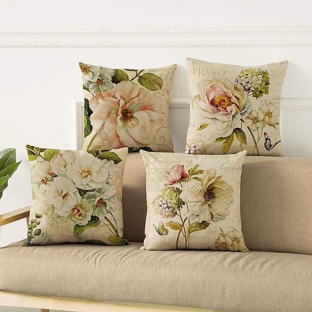  Flower Double Side Pillow Cover 4PC Soft Decorative Square Cushion Case Pillowcase for Bedroom Livingroom Sofa Couch Chair