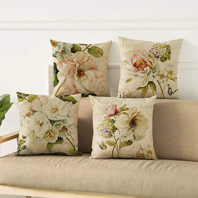 Flower Double Side Pillow Cover 4PC Soft Decorative Square Cushion Case Pillowcase for Bedroom Livingroom Sofa Couch Chair 5