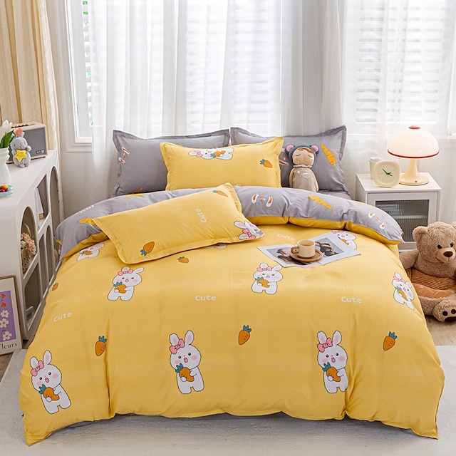  Cartoon Simple Printing Duvet Cover Bedding Sets Comforter Cover with 1 Duvet Cover or Coverlet，1Sheet，2 Pillowcases for Double/Queen/King(1 Pillowcase for Twin/Single)