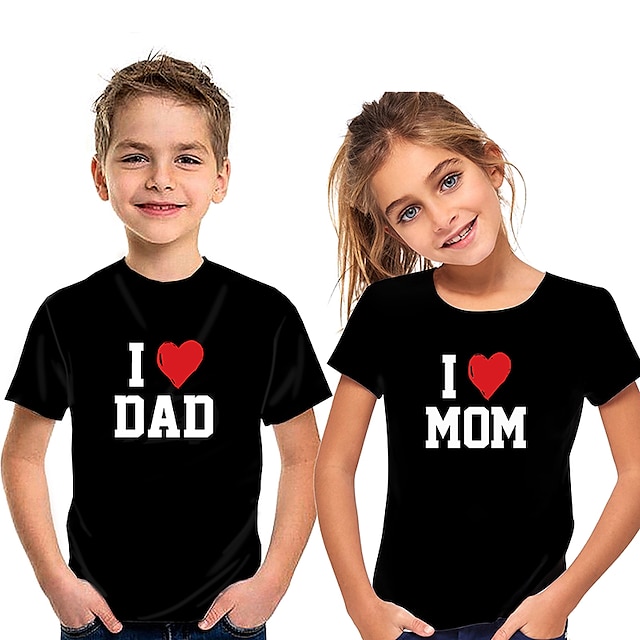  Barn Pojkar T-shirt Tee Hjärta Bokstav Kortärmad Bomull Barn Top Ledigt Mode Dagligen Sommar Ljusvit 3-12 år